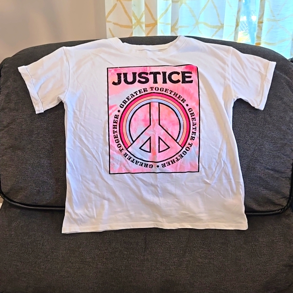 Girls white Justice t-shirt size L